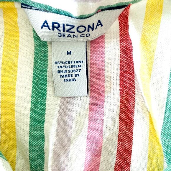 Arizona Jean Co White Muliticolor Striped Button Down Short Sleeve Shirt Medium - Picture 3 of 9
